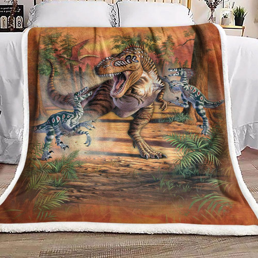 Battle Of The Dinosaur Sherpa Fleece Blanket