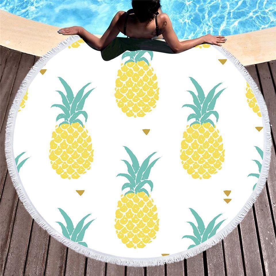Be A Pineapple Just Smile Printed Round Beach Towel