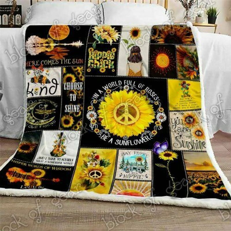 Be A Sunflower Hippie Sherpa Fleece Blanket