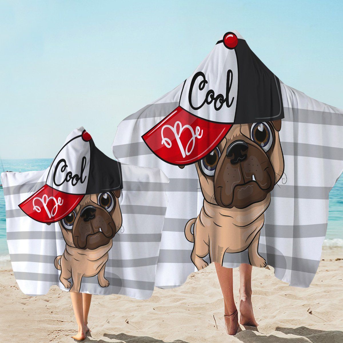 Be Cool Pug Cartoon Printed Hooded Towel