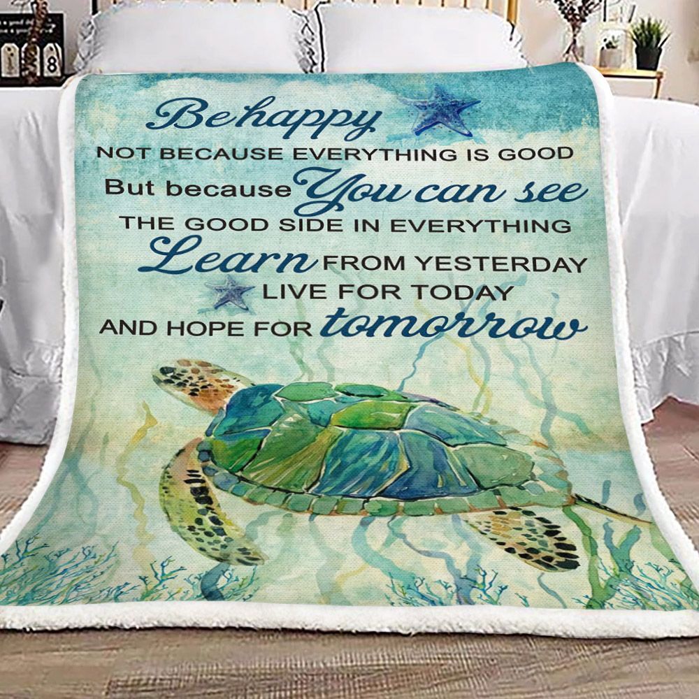 Be Happy Turtle Sherpa Fleece Blanket