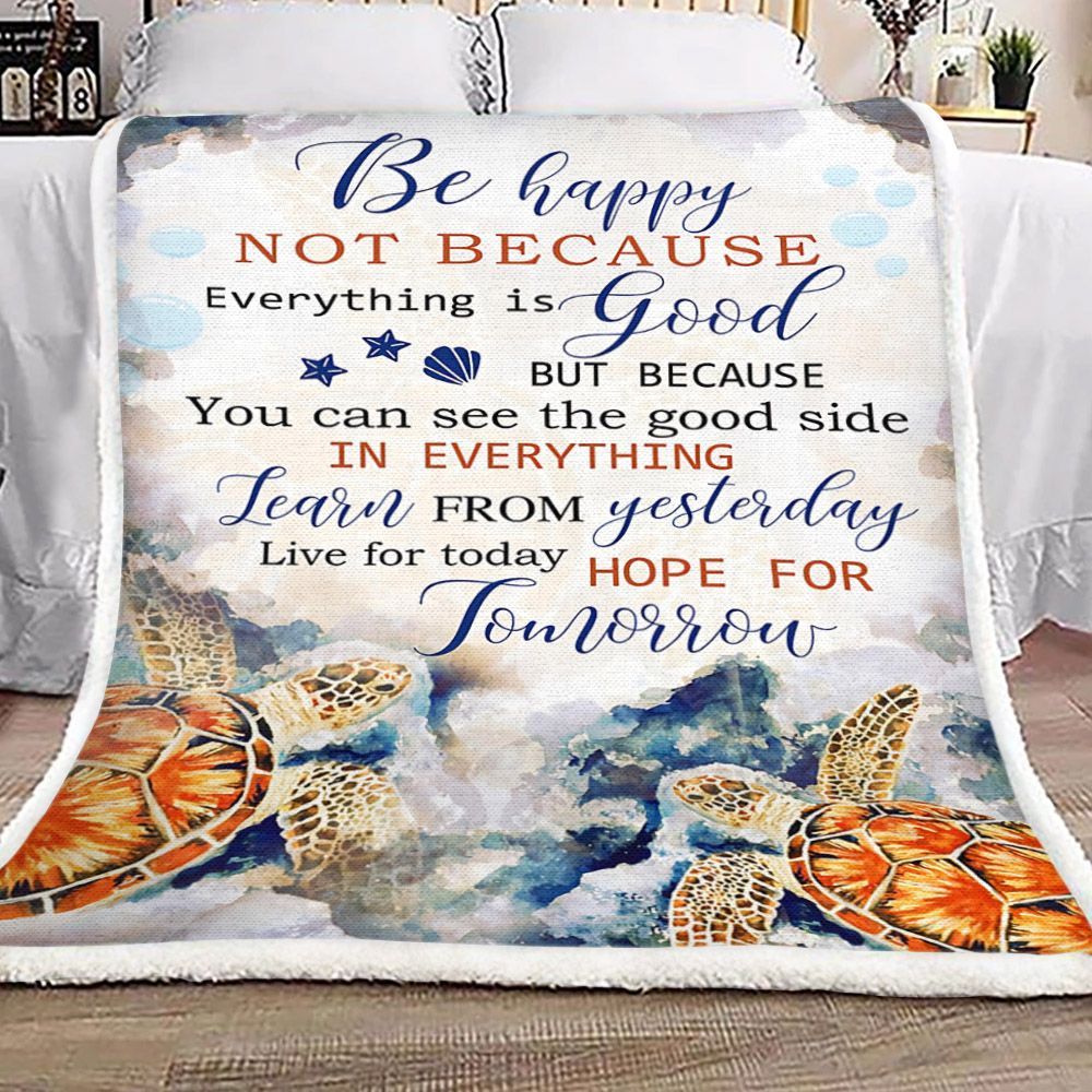 Be Happy Turtle Sherpa Fleece Blanket