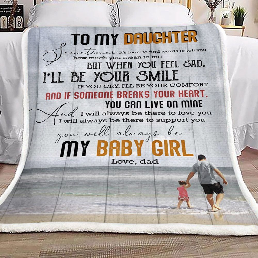 Beach Family To My Daughter Love Dad Sherpa Fleece Blanket