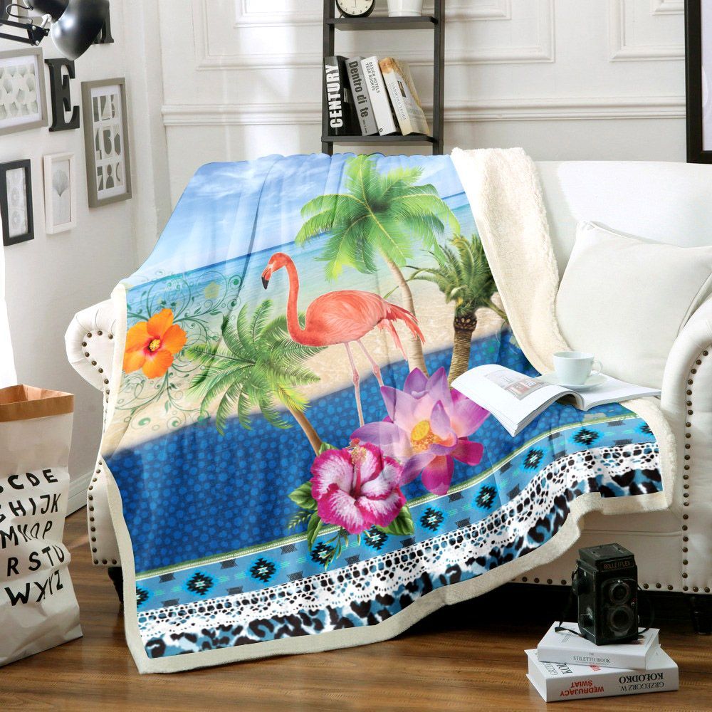 Beach Flamingo Sherpa Fleece Blanket