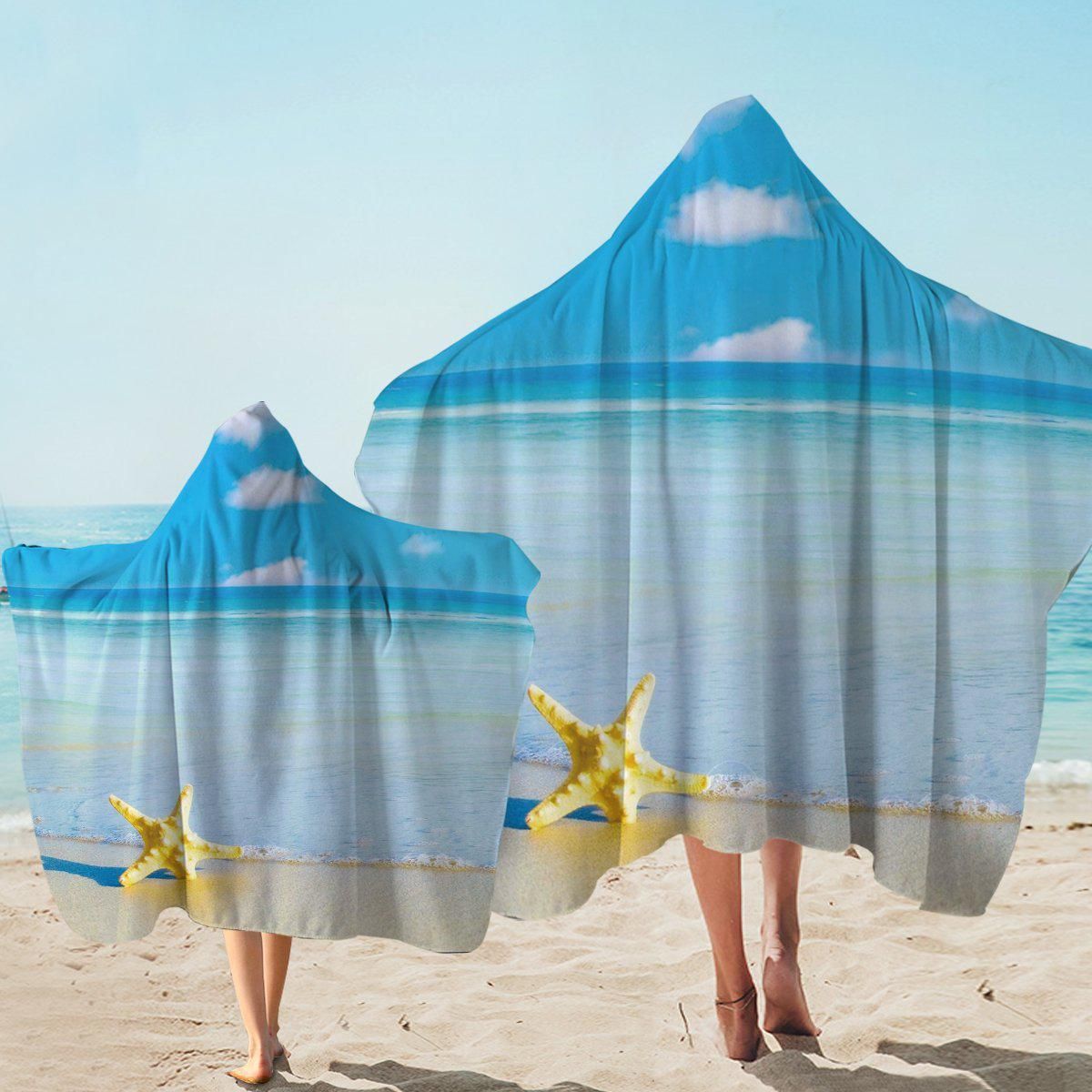 Beach Please Starfish 3d Printed Hooded Towel