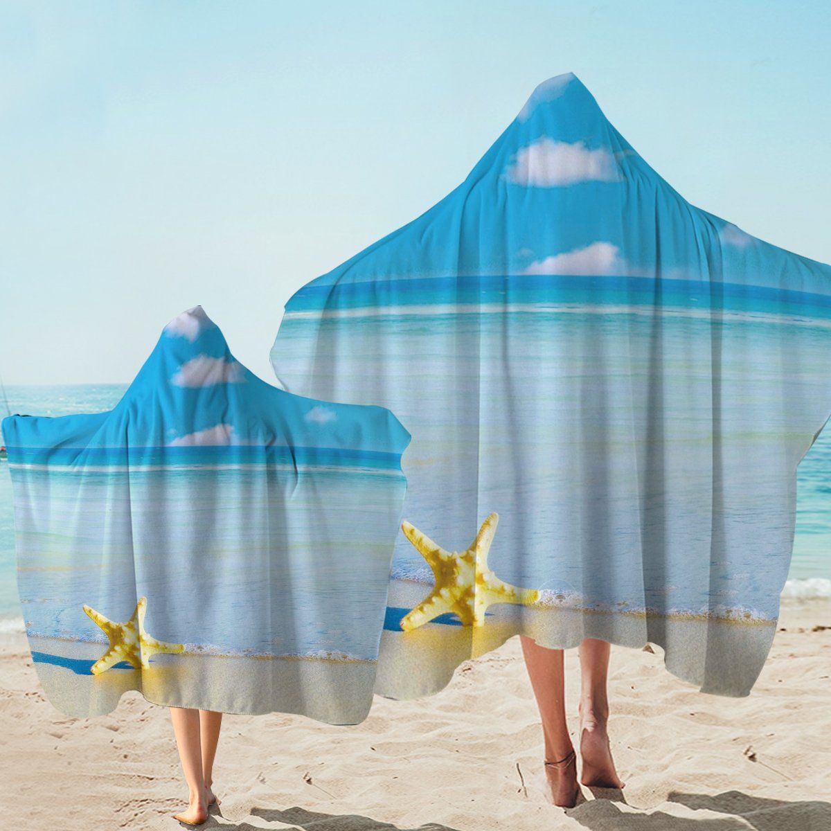 Beach Please Starfish Printed Hooded Towel