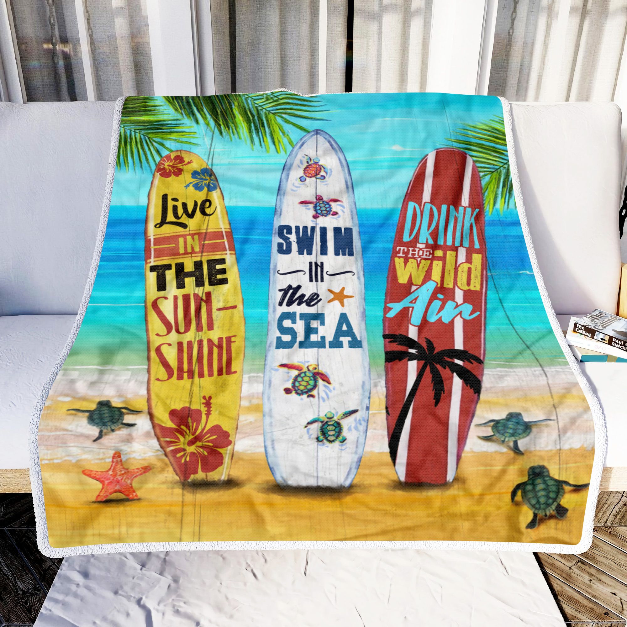 Beach Surfing Swim In The Sea Fleece Blanket