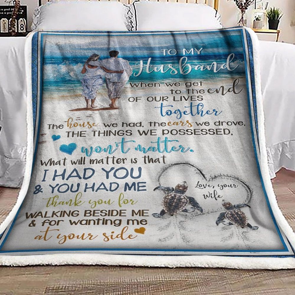 Beach To My Husband Sherpa Fleece Blanket