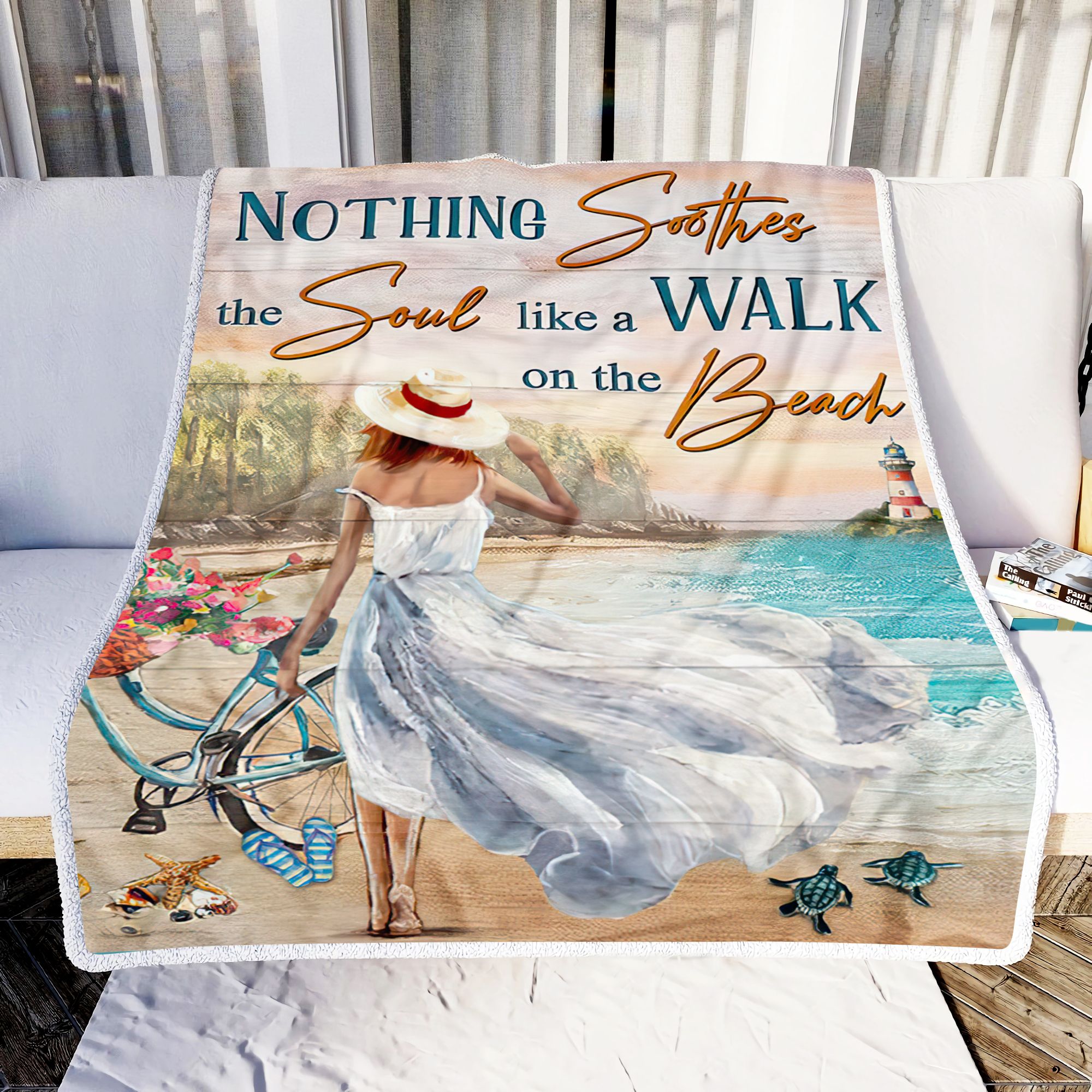 Beach Turtle Nothing Soothes The Soul Fleece Blanket