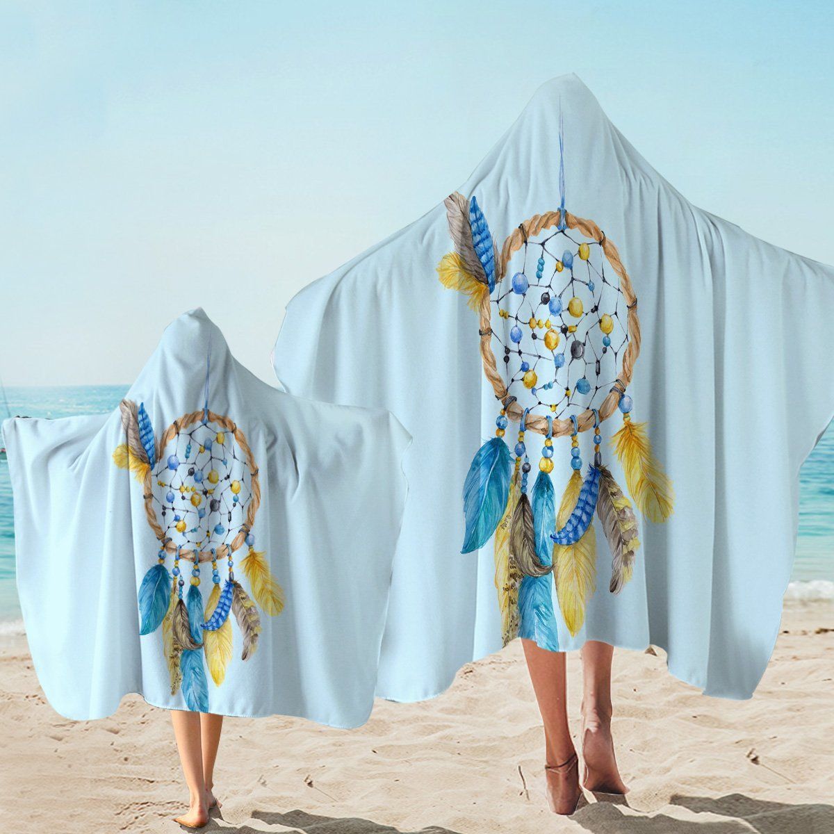Beads Dreamcatcher Mint Printed Hooded Towel