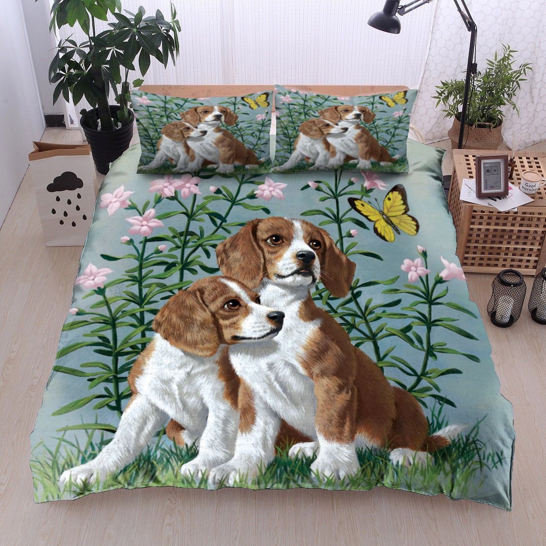 Beagle Butterfly Flower Bedding Set
