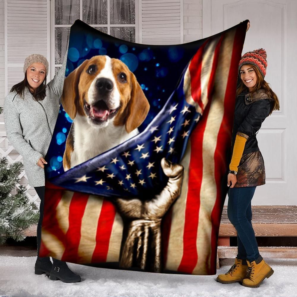 Beagle Dog American Flag Sherpa Fleece Blanket