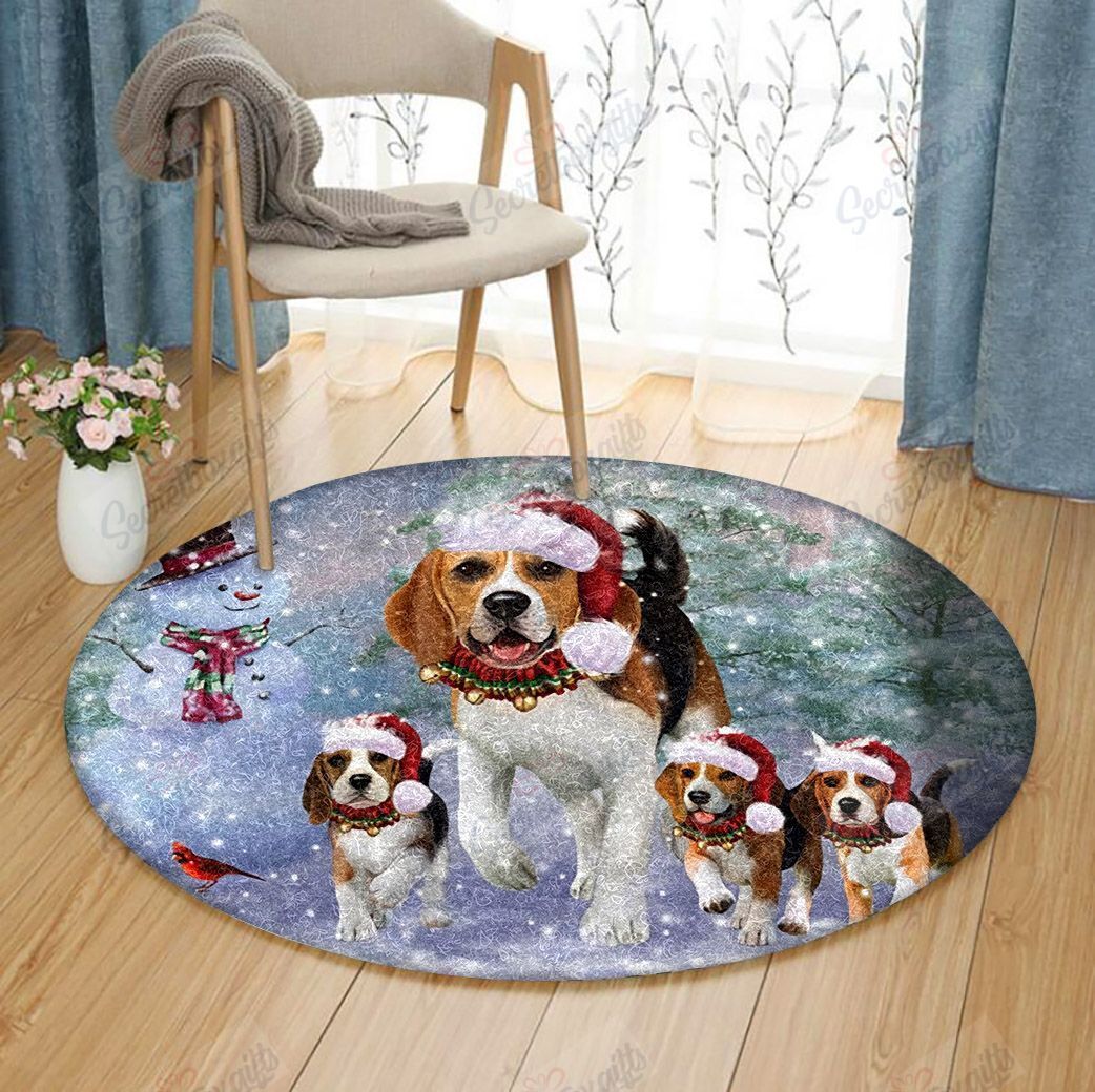 Beagle Family Christmas Round Carpet