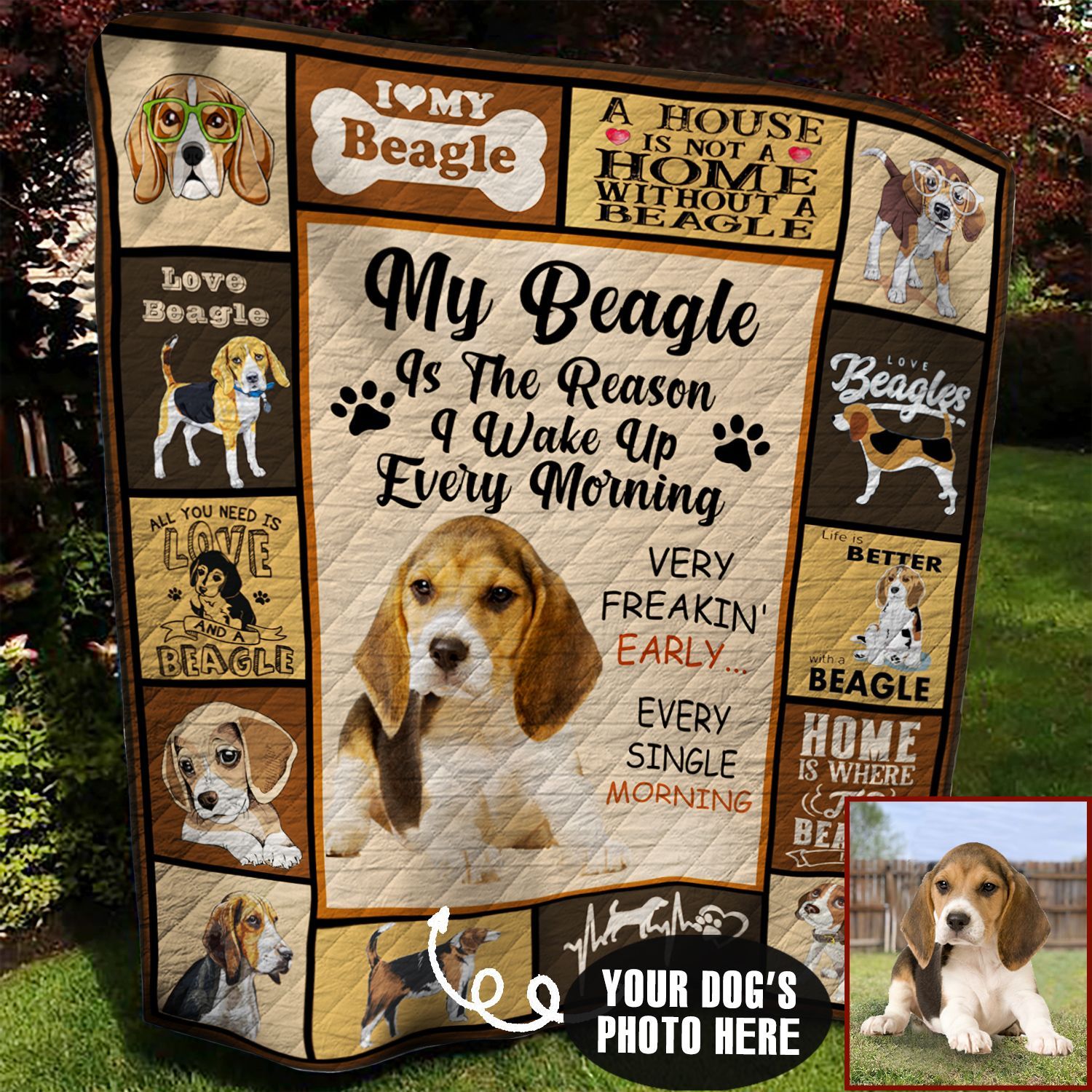Beagle Photo Personalized Quilt Blanket BBB300550HT