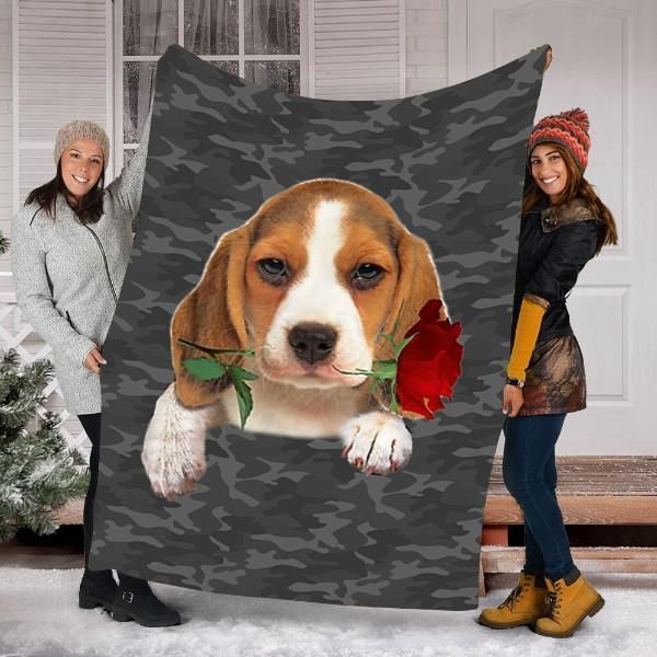 Beagle Rose Zipper Dog Pocket Sherpa Fleece Blanket