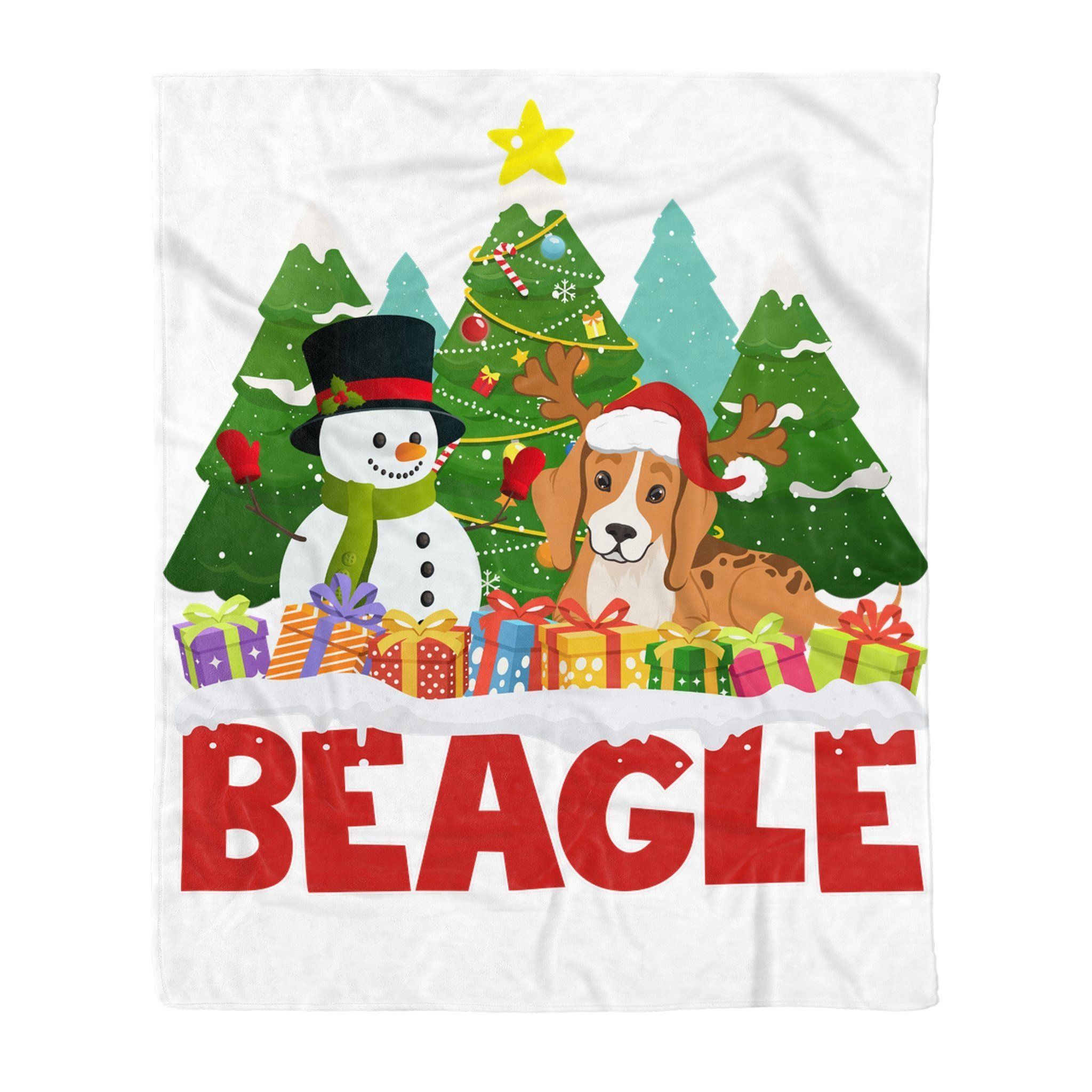 Beagle Snowman Christmas Tree Sherpa Fleece Blanket
