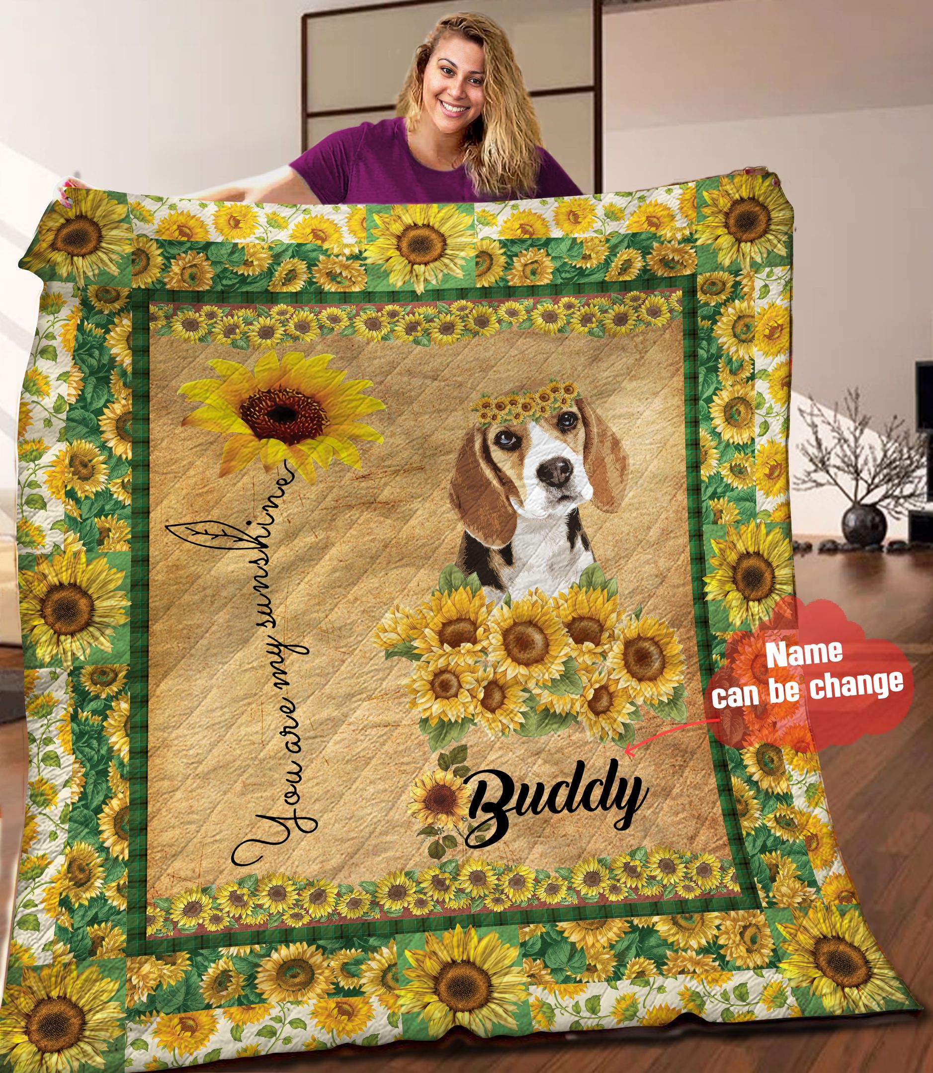 Beagle Sunflower Personalized Quilt Blanket HHH050603NA