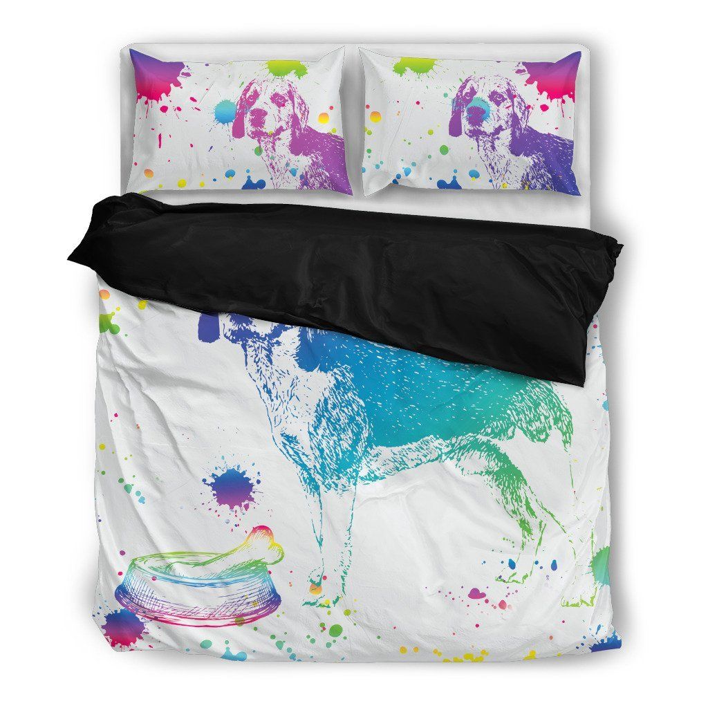 Beagle Watercolor White Background Bedding Set
