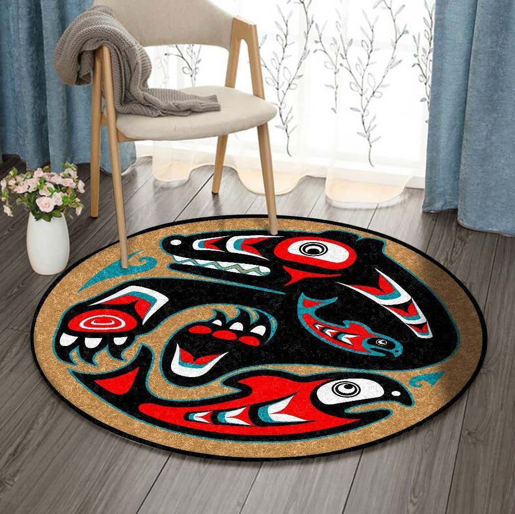 Bear And Fish Round Carpet