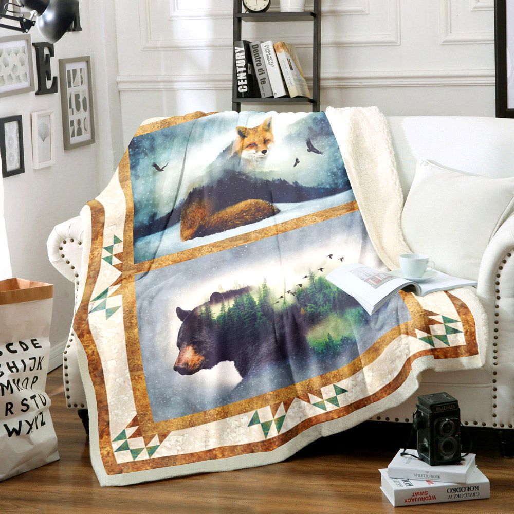 Bear And Fox Sherpa Fleece Blanket