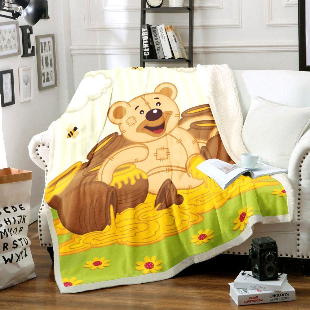 Bear And Honey Bee Sherpa Fleece Blanket