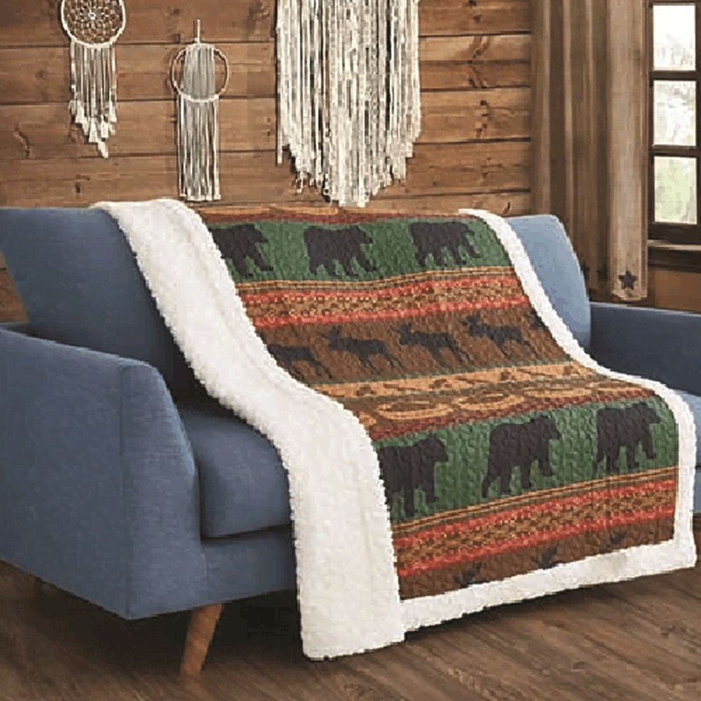 Bear And Moose Sherpa Fleece Blanket