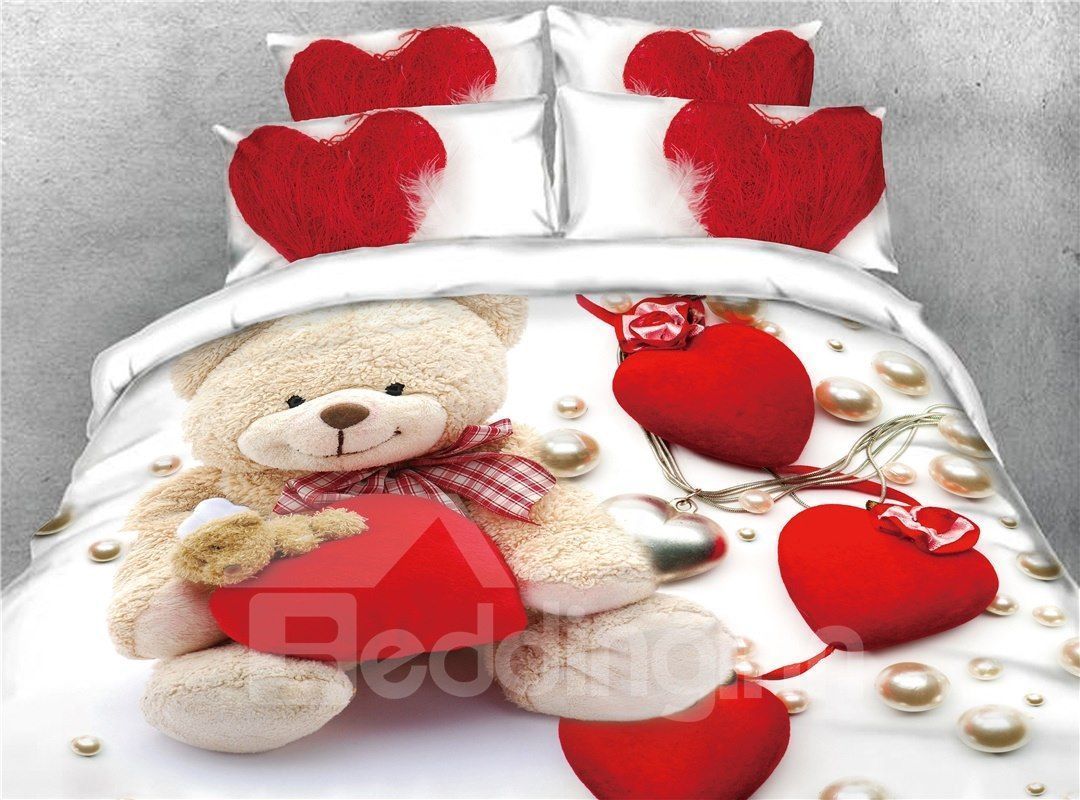 Bear And Red Heart Love Bedding Set