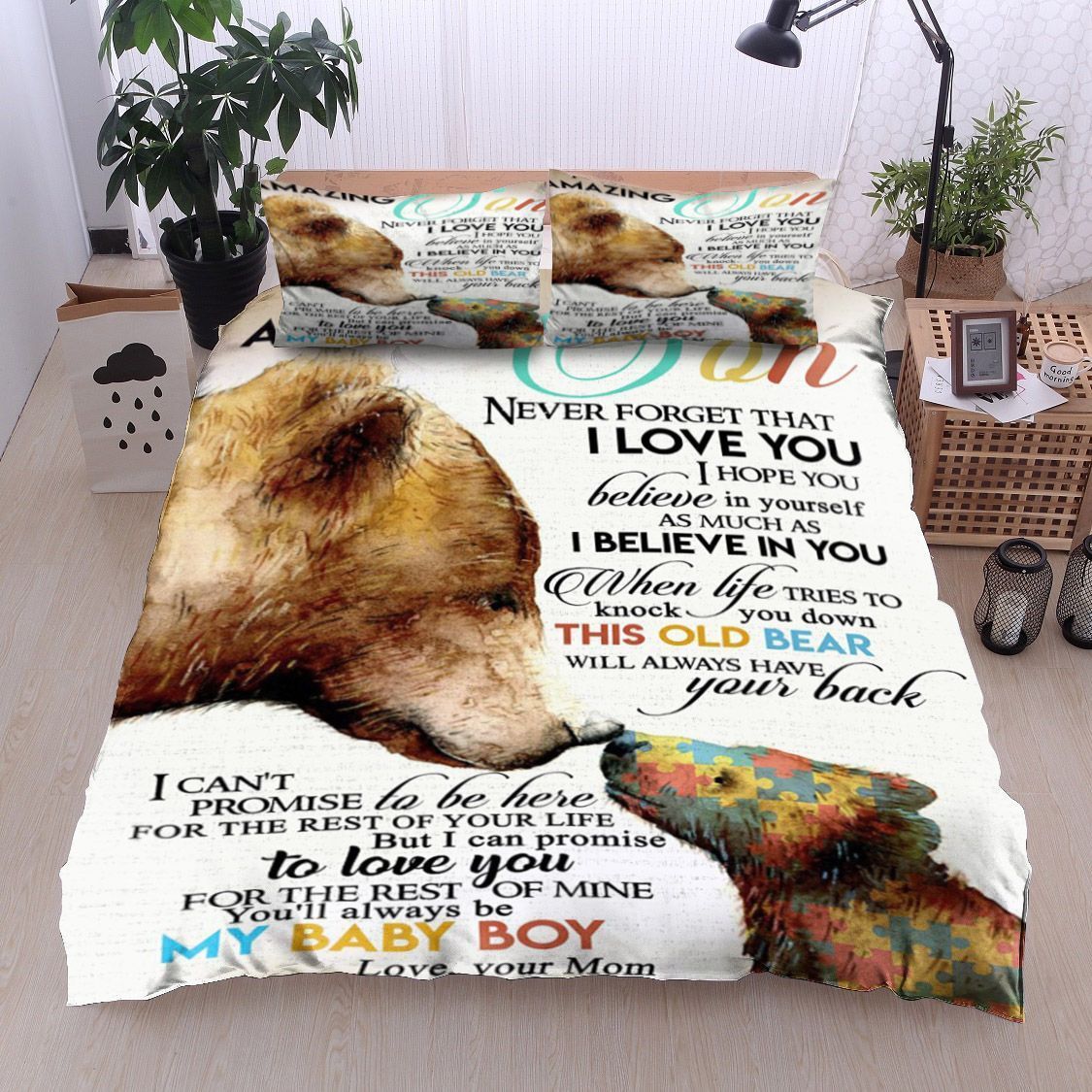 Bear Autism Family To My Amazing Son Your Mom Bedding Set