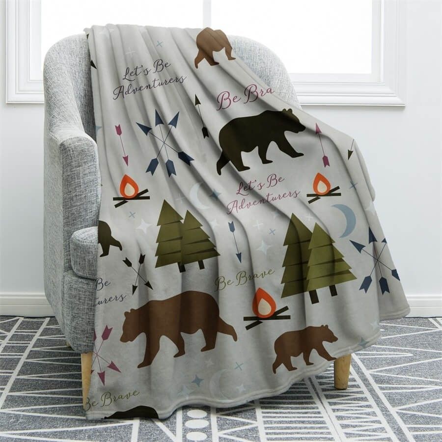 Bear Camping Sherpa Fleece Blanket