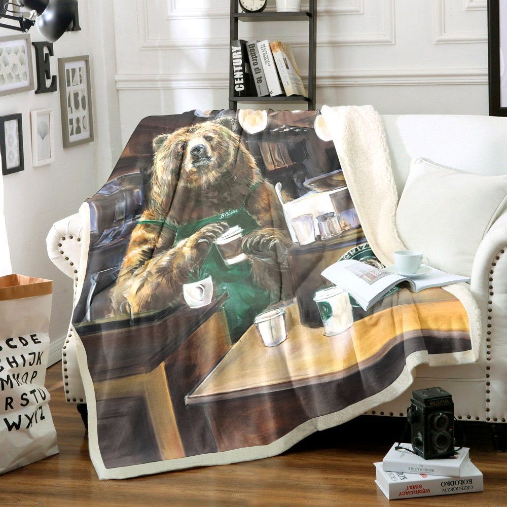 Bear Coffee Sherpa Fleece Blanket