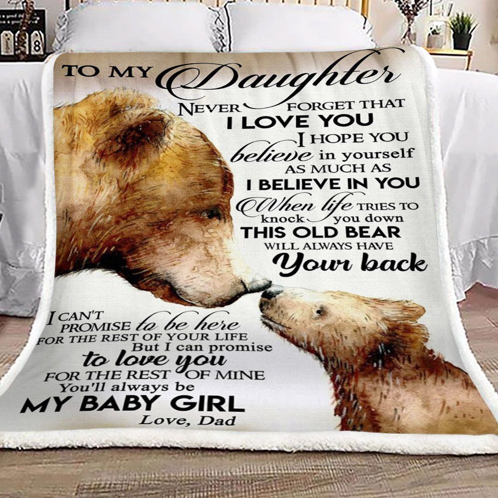 Bear Family To My Daughter Love Dad Sherpa Fleece Blanket