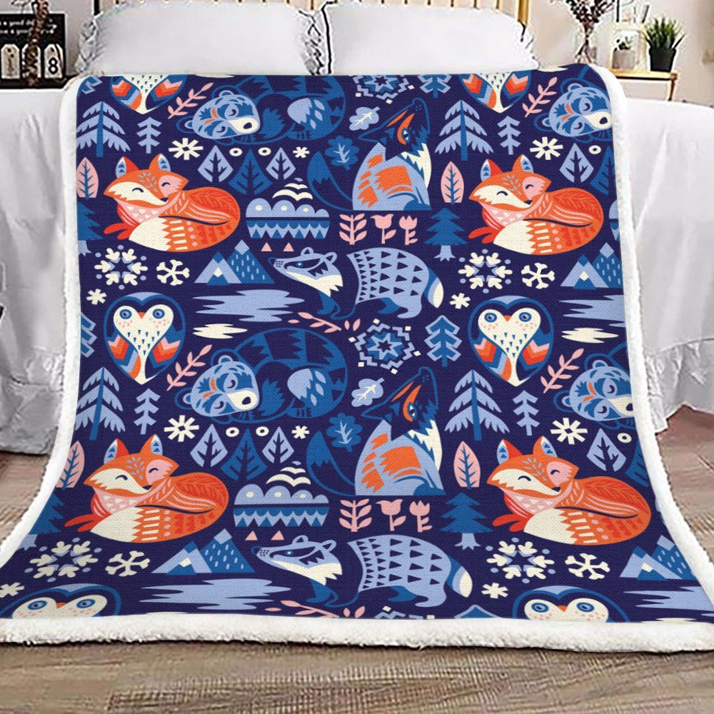 Bear Fox Owl Raccoon Sherpa Fleece Blanket
