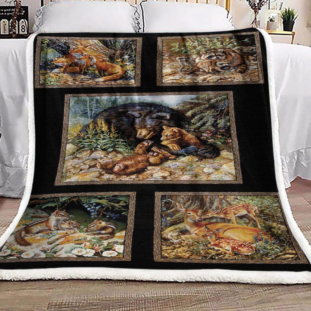 Bear Fox Raccoon Deer Squirrel Sherpa Fleece Blanket