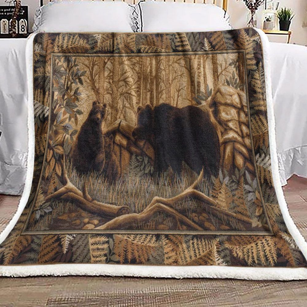 Bear In The Forest Sherpa Fleece Blanket
