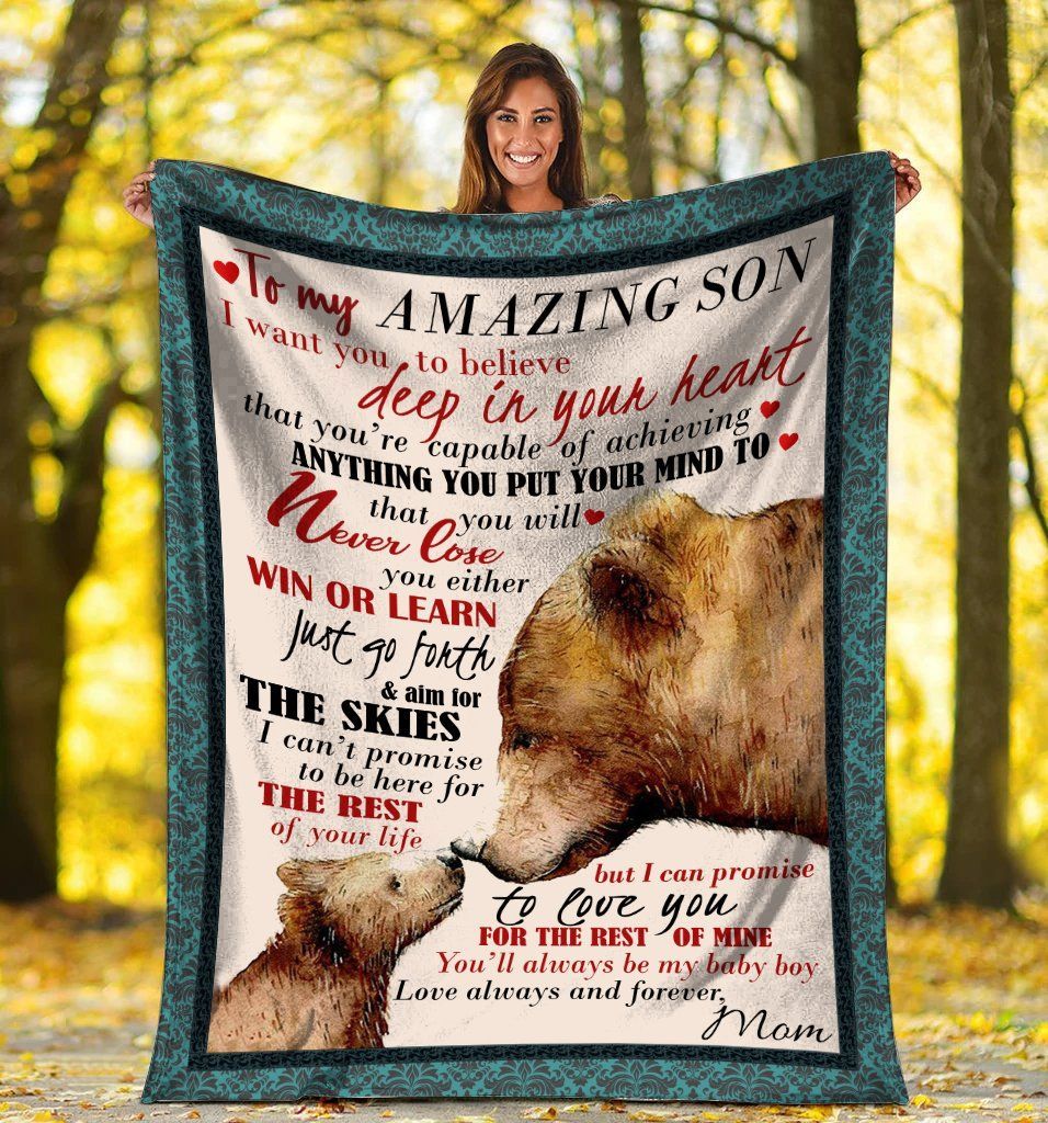 Bear Mom To My Amazing Son Sherpa Fleece Blanket