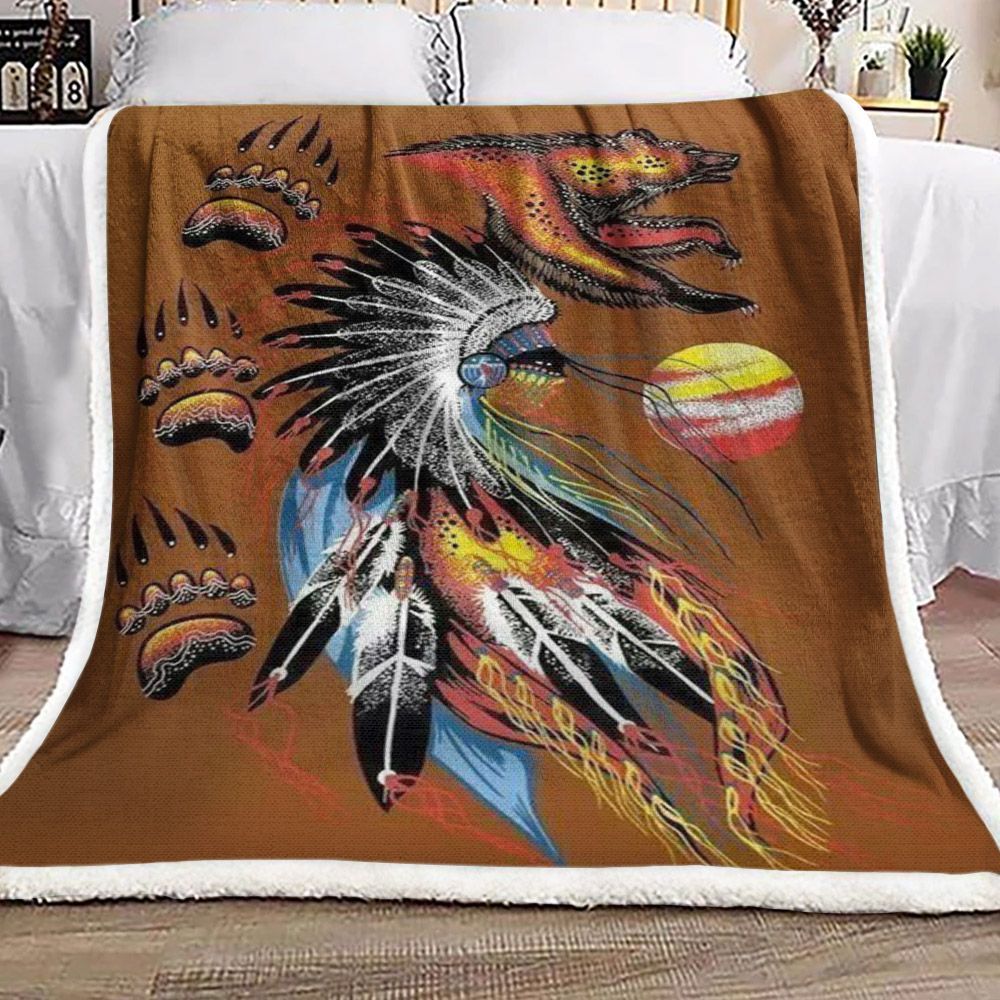 Bear Native American Sherpa Fleece Blanket