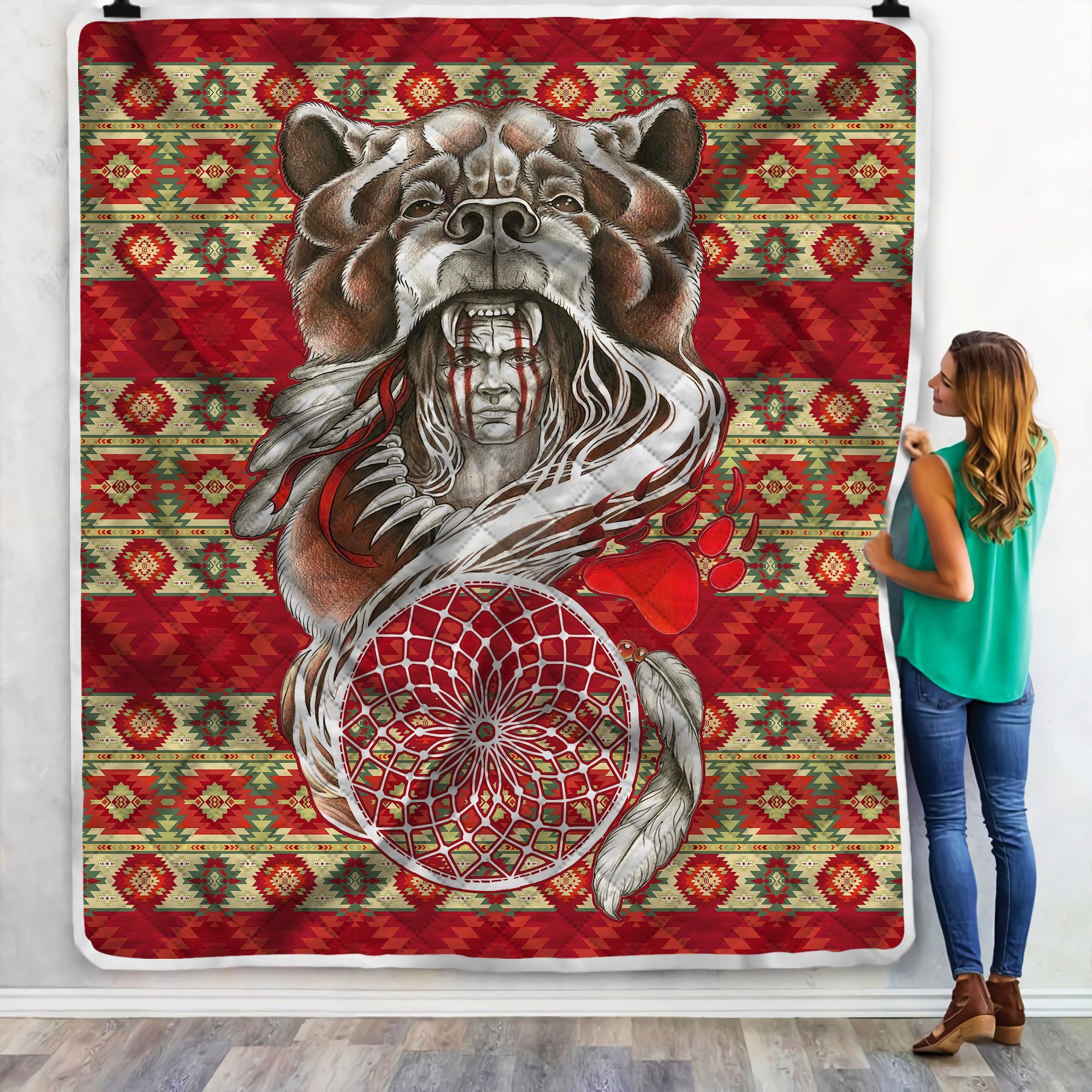 Bear Native Dreamcatcher Left Sherpa Fleece Blanket