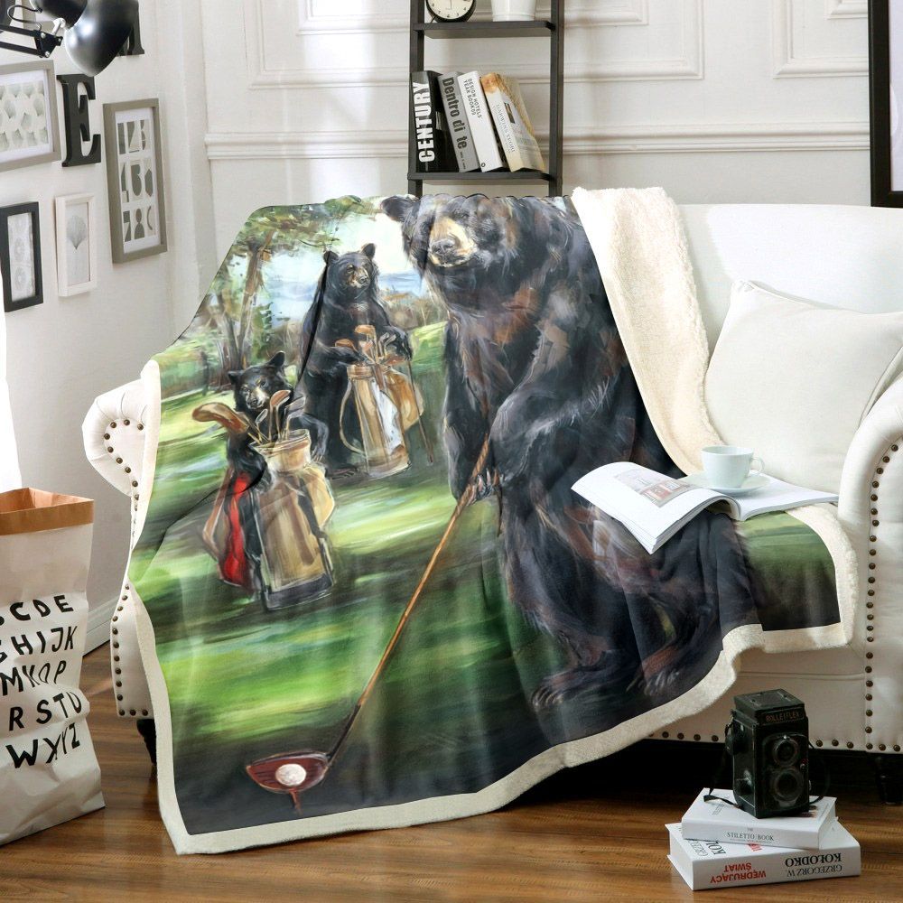 Bear Play Golf Sherpa Fleece Blanket