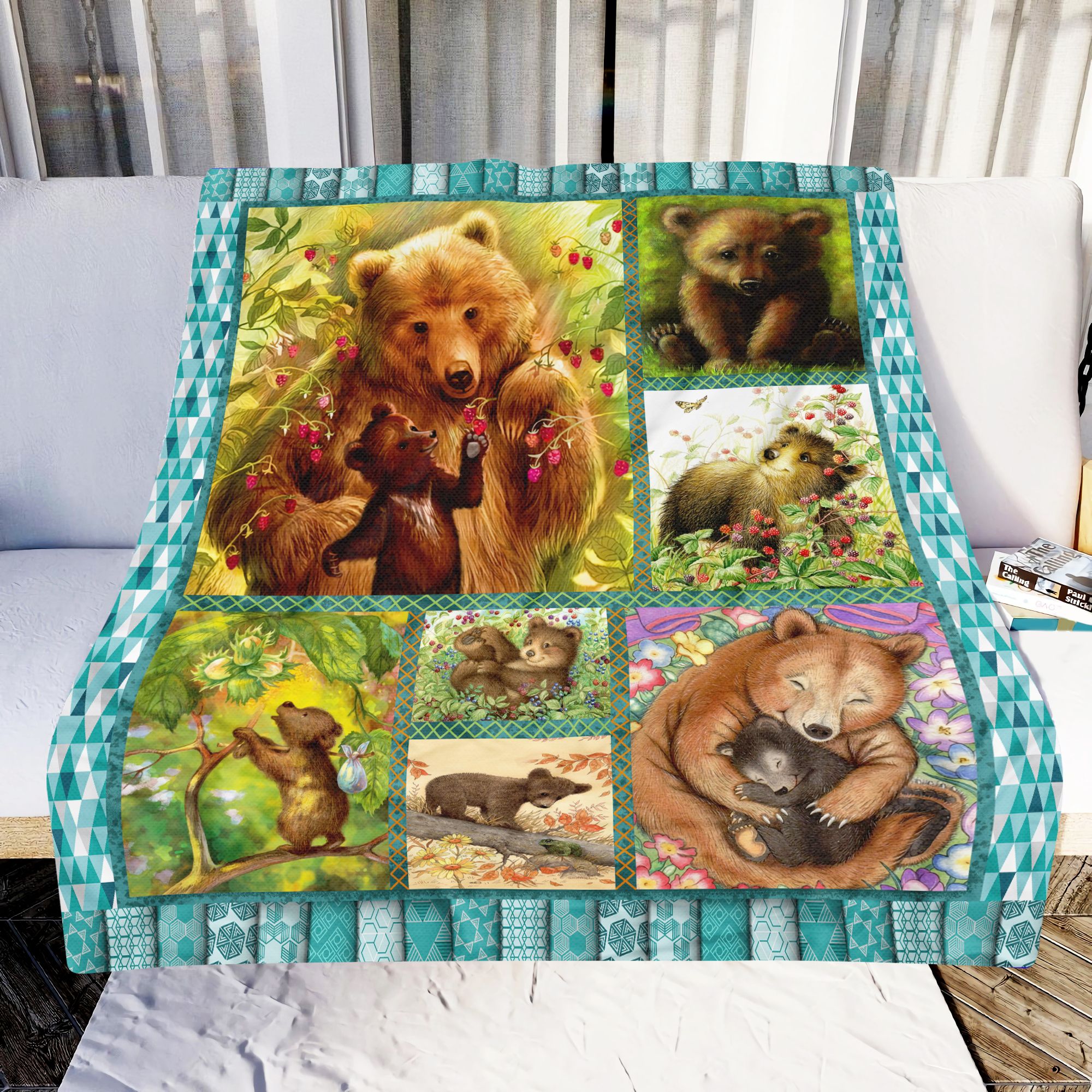 Bear Playing With Little Bear Fleece Blanket