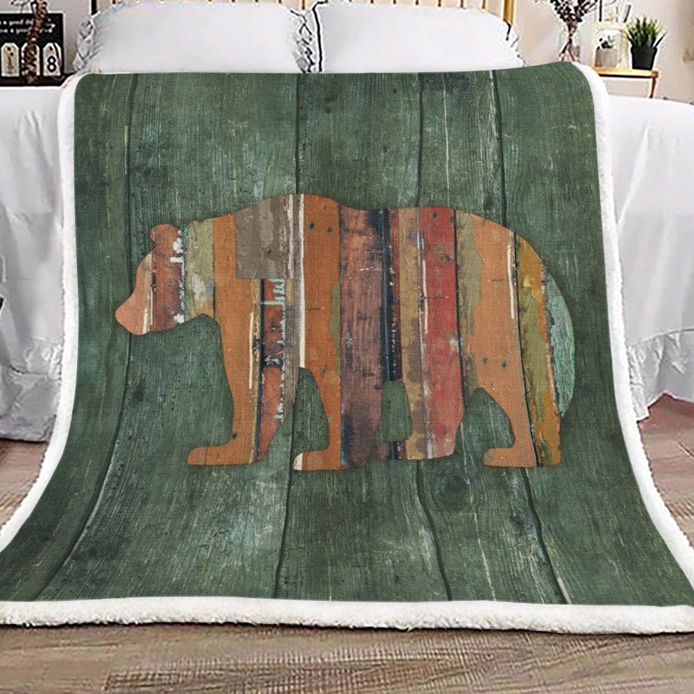 Bear Rustic Wood Wildlife Sherpa Fleece Blanket
