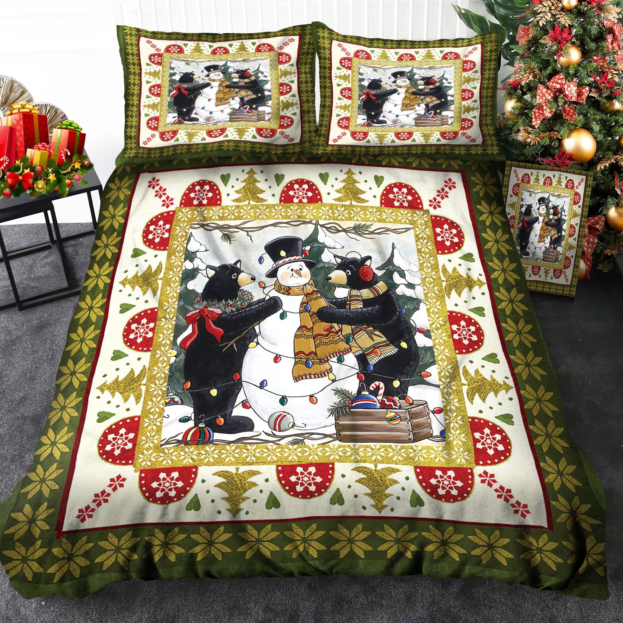Bear Snowman Christmas Bedding Set
