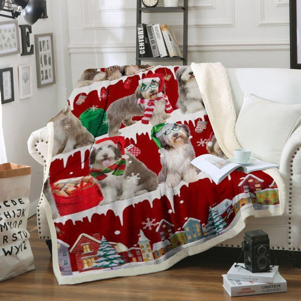 Bearded Collie Snow Christmas Sherpa Fleece Blanket