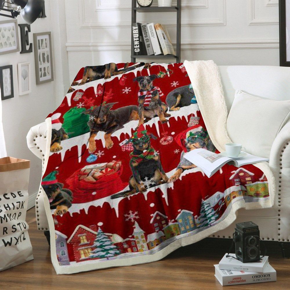 Beauceron Snow Christmas Sherpa Fleece Blanket