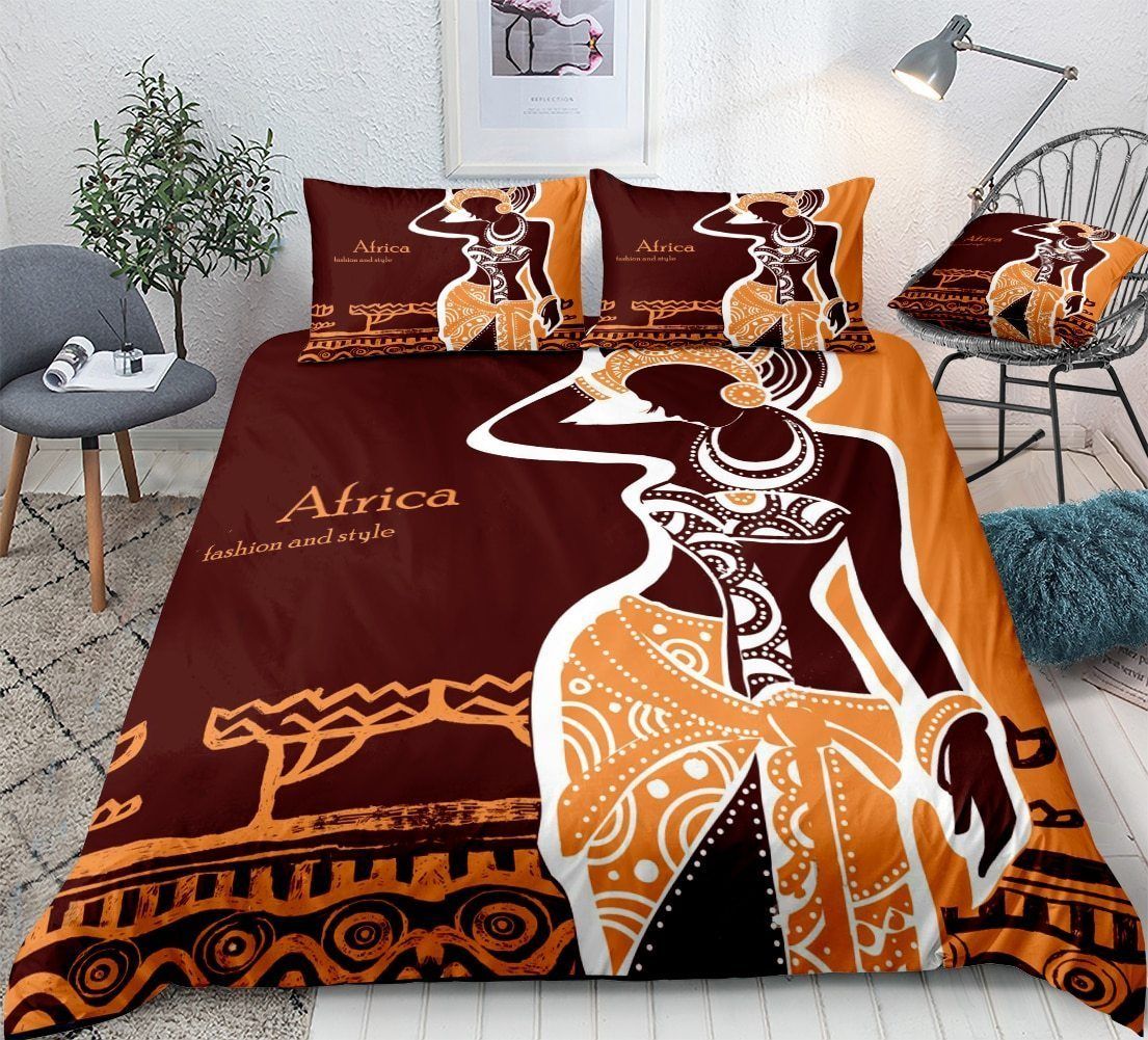 Beautiful African Woman Brown Bedding Set