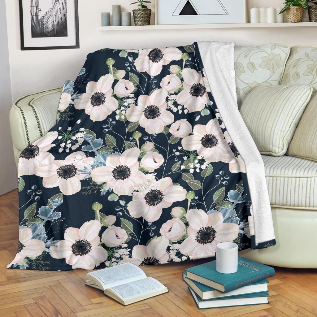 Beautiful Anemone Pattern Print Design Fleece Blanket
