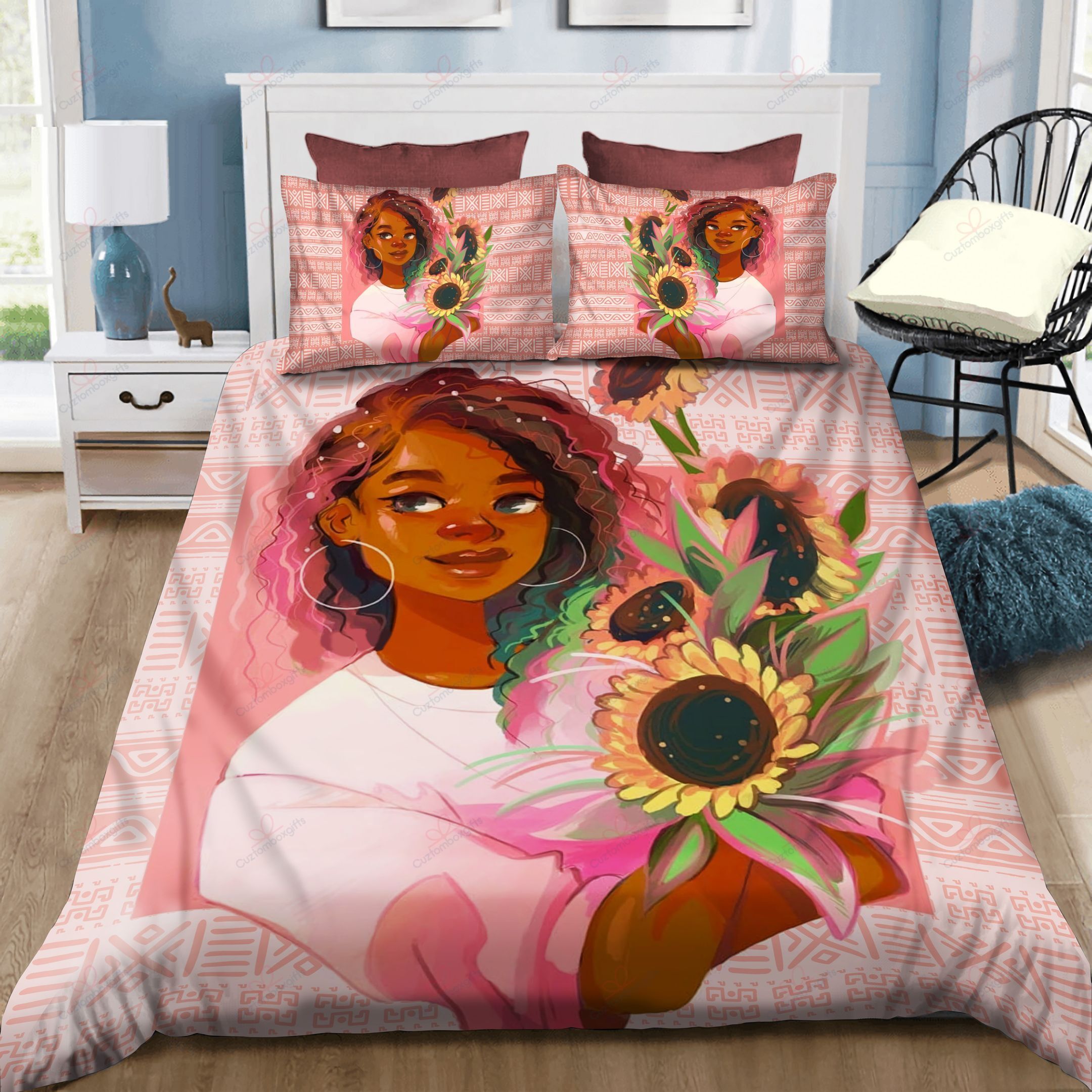 Beautiful Black Girl Sunflower Bedding Set