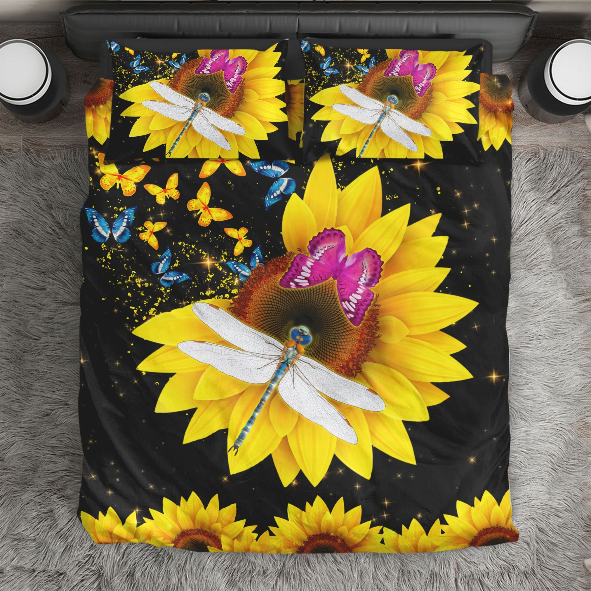 Beautiful Butterfly Sunflower Country Life Bedding Set