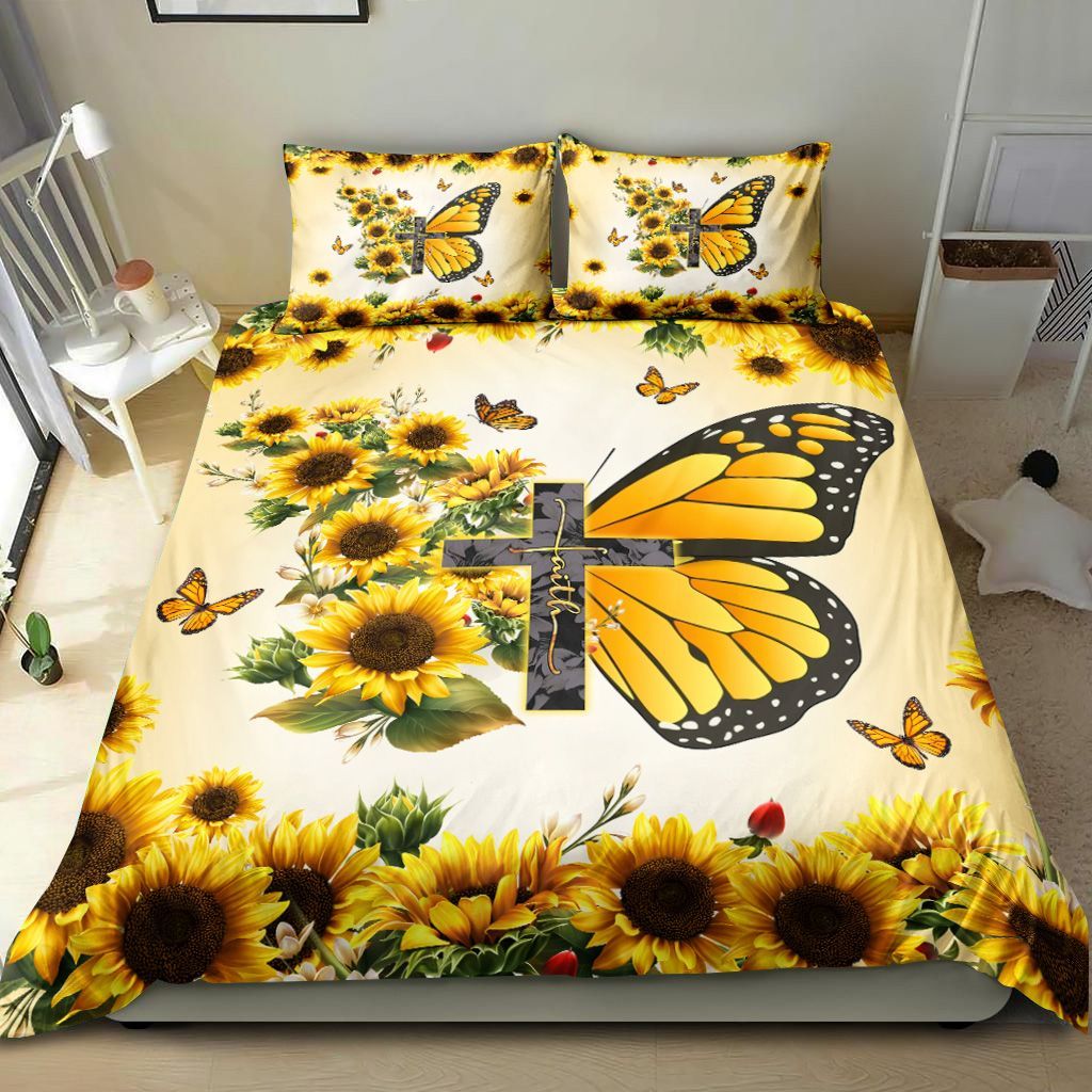 Beautiful Butterfly Sunflower Bedding Set