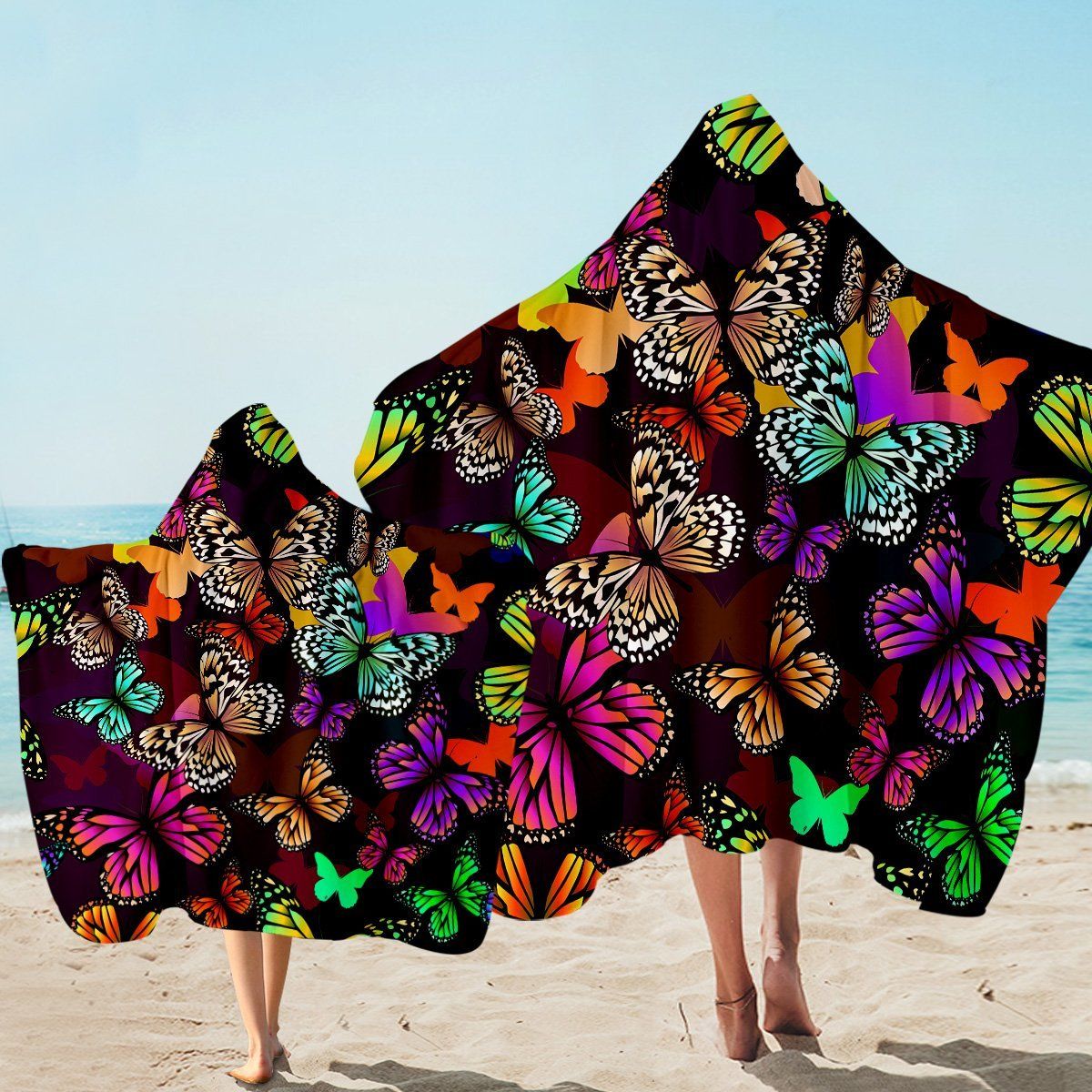 Beautiful Camouflage Butterflies With Brave Wings She Flies Printed Hooded Towel