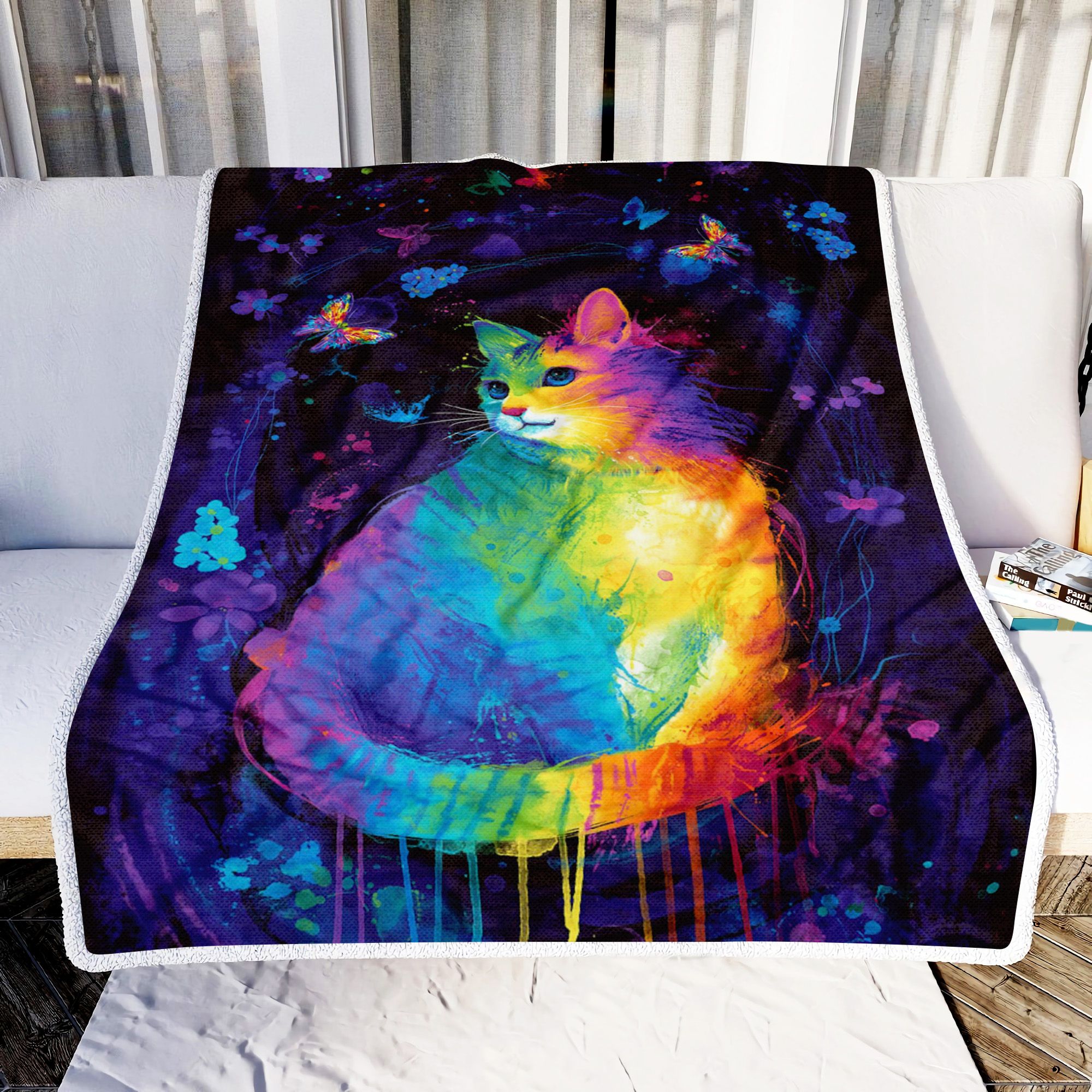 Beautiful Cat Watercolor Fleece Blanket